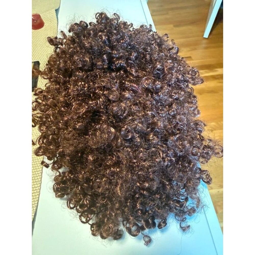 Dark brown curly synthetic afro wig
